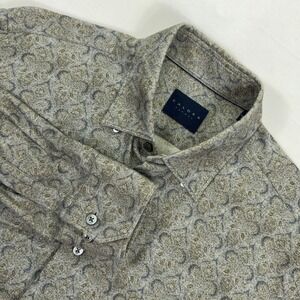 Calder Carmel Mens Limited Edition Paisley Flannel Button Shirt Grey Tan L